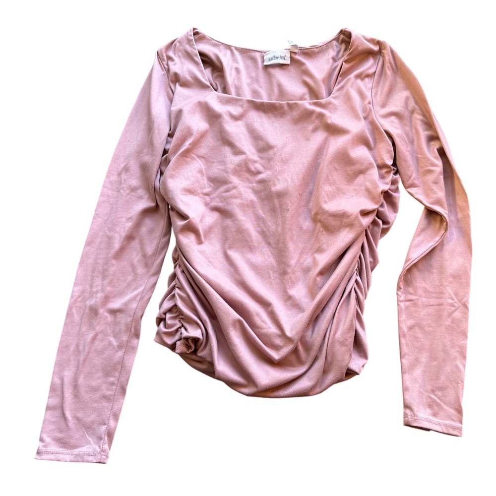 Willow + Root Womens Dusty‎ Rose Ruched Long Sleeve Square Neck Top Size Large